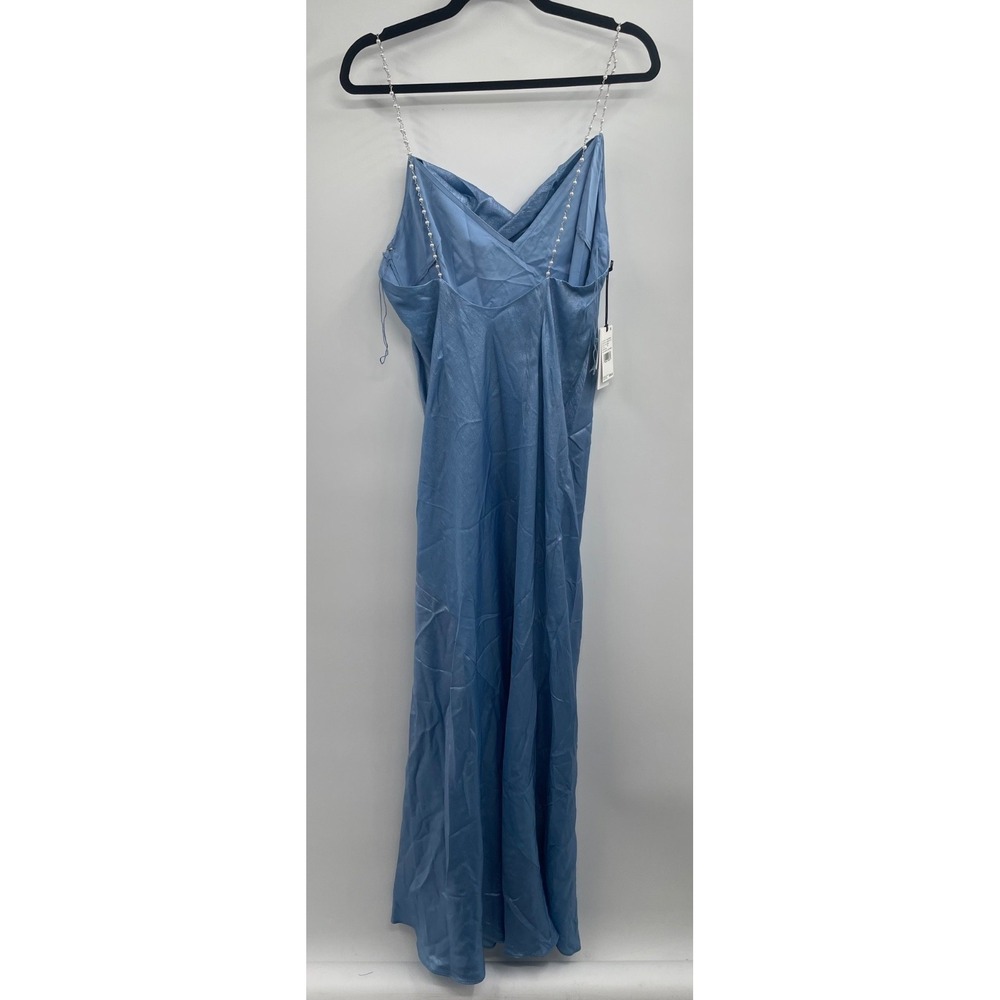 Liv Foster Lola Foiled Gown Dress Women's 10 Azure Blue Open Back Cowl Neck NWT‎ - Picture 2 of 16